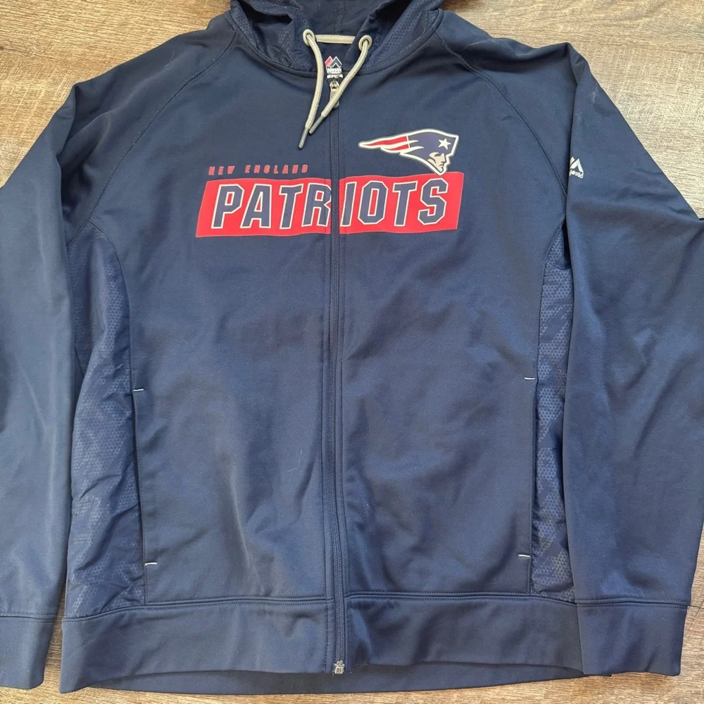 New England Patriots Full Zip Hoodie Men's Large Blue Majestic - Picture 2 of 10